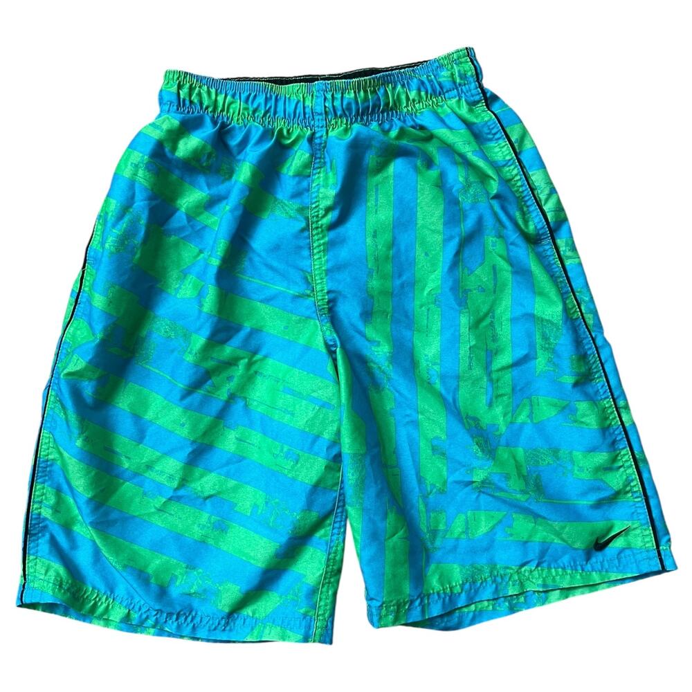 Nike Swim Trunks Suit Blue Green Abstract Print Inner Lining Boy's Large